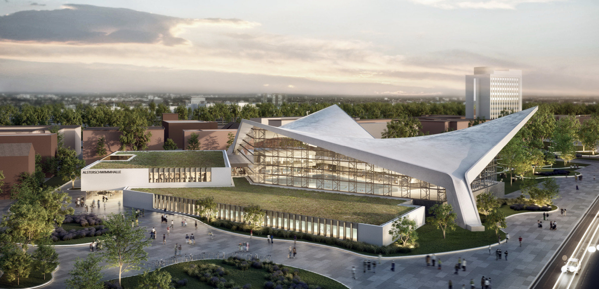 Alster-Schwimmhalle Außenansicht aus der Vogelperspektive