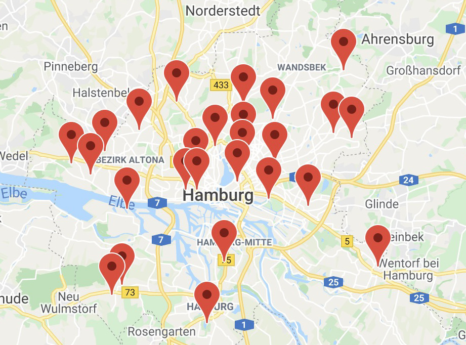 Hamburgkarte mit markierten Bäderstandorten