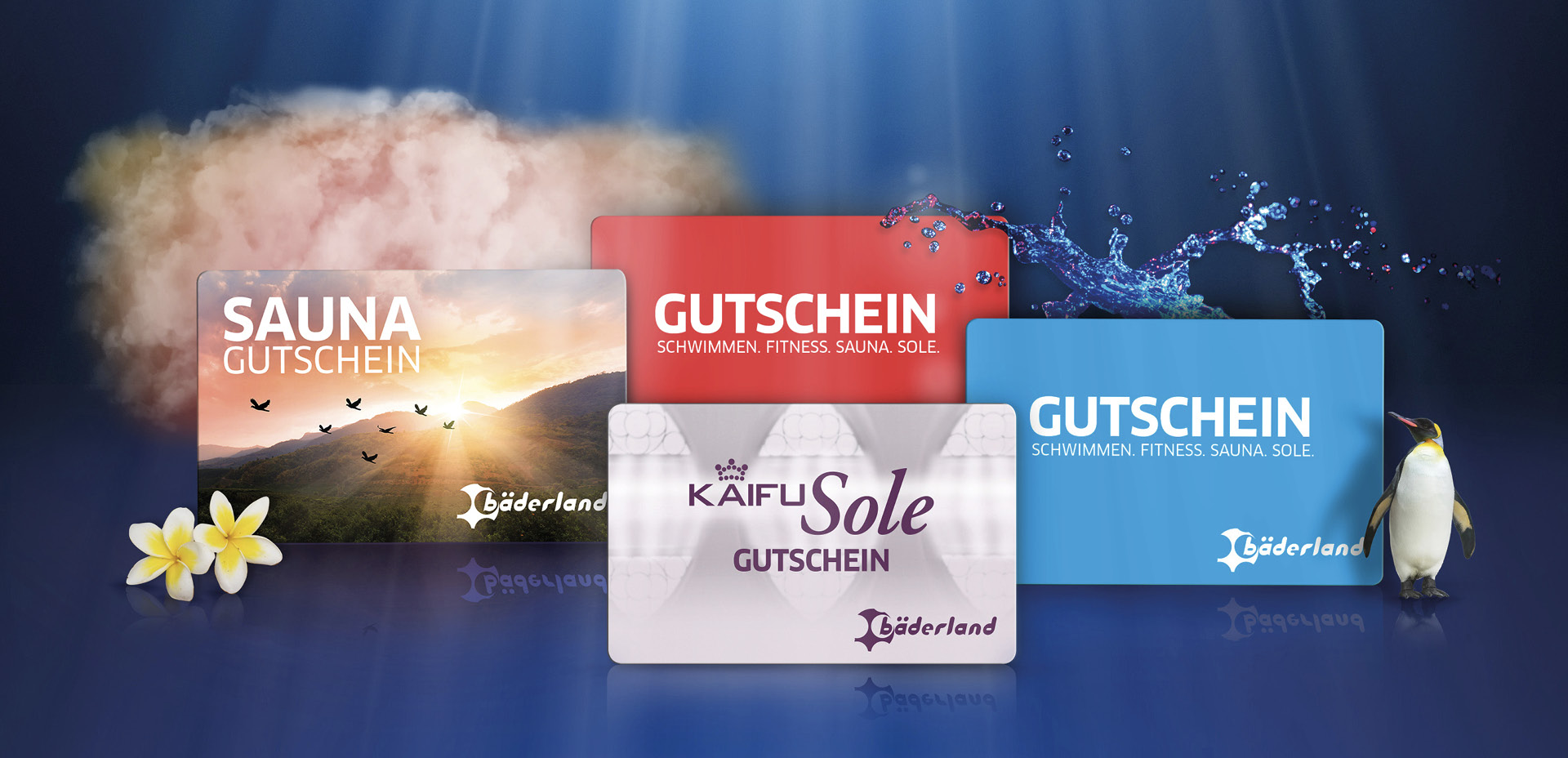 Diverse Bäderland Gutscheine in verschiedener Optik
