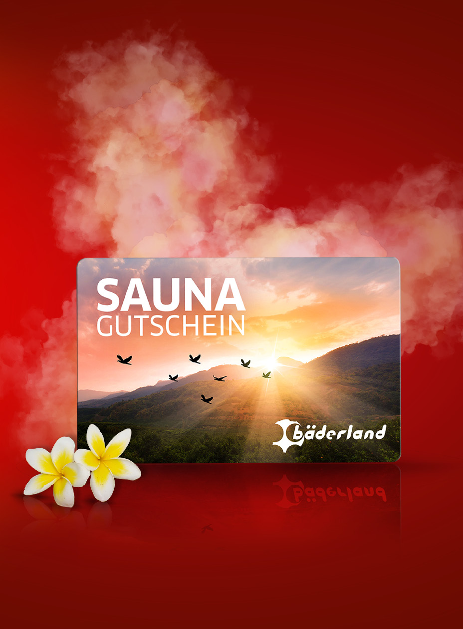 Abbildung Saunagutscheinkarte mit davor liegenden Blumen